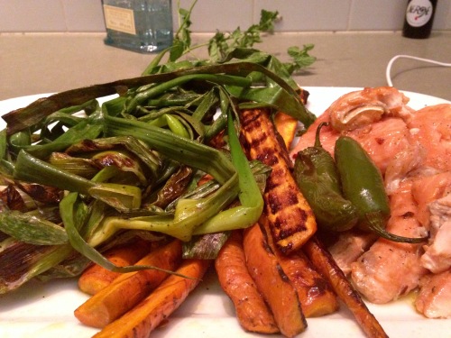 Grilled Salmon, Carrots and Scallions